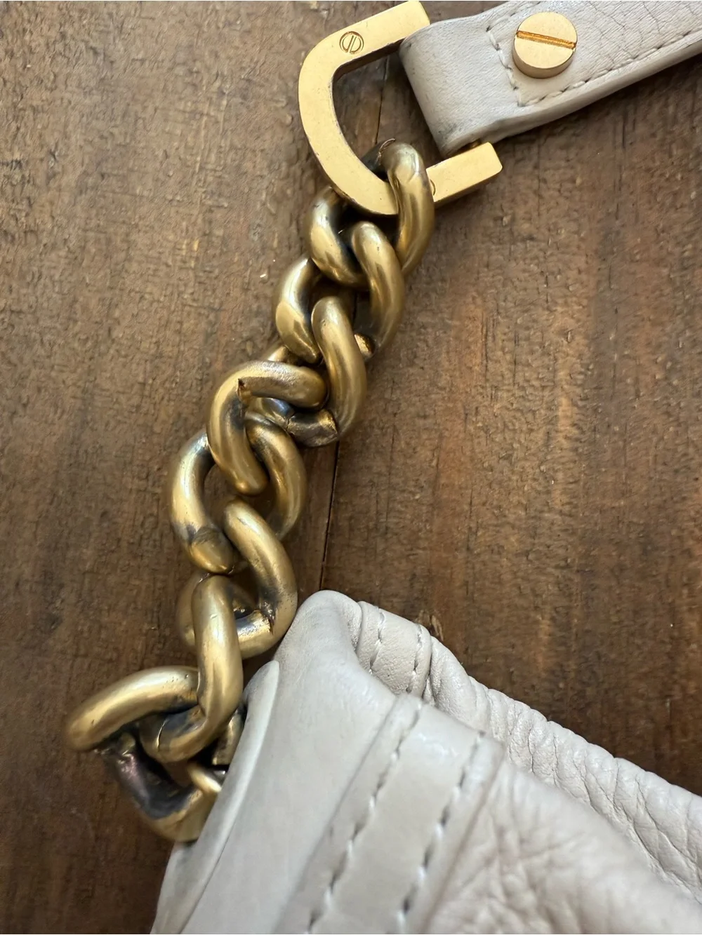 Tory Burch Cream Pebbled Leather Shoulder Bag with Gold Logo